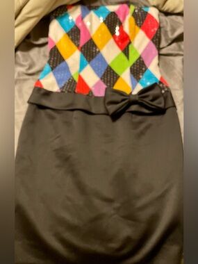 Vintage 1990's "Jenna Benjamin" Rainbow Harlequin Strapless Mini Dress